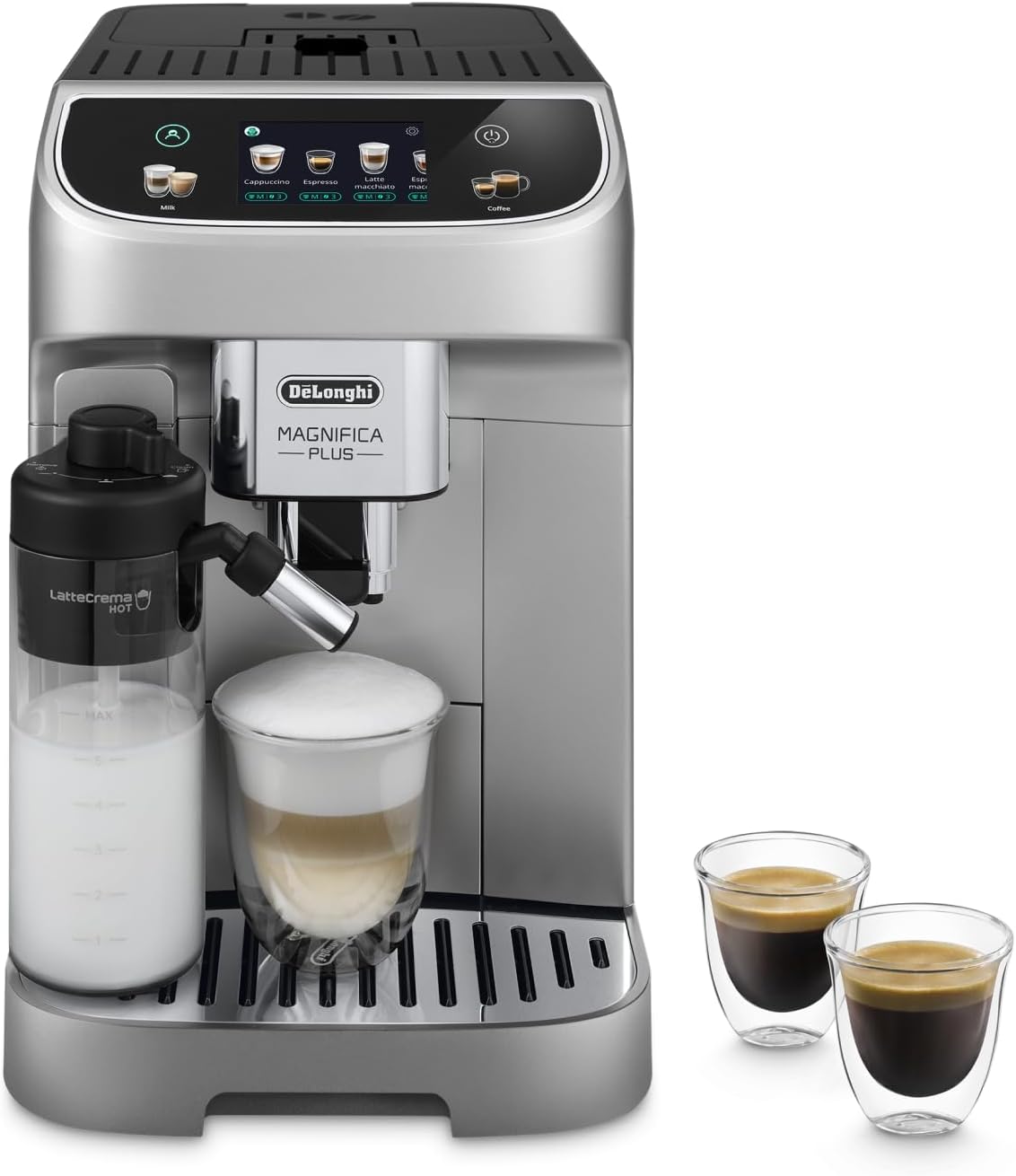 De'Longhi Magnifica Plus Automatic Coffee Machine With LatteCrema Hot Grey And Black