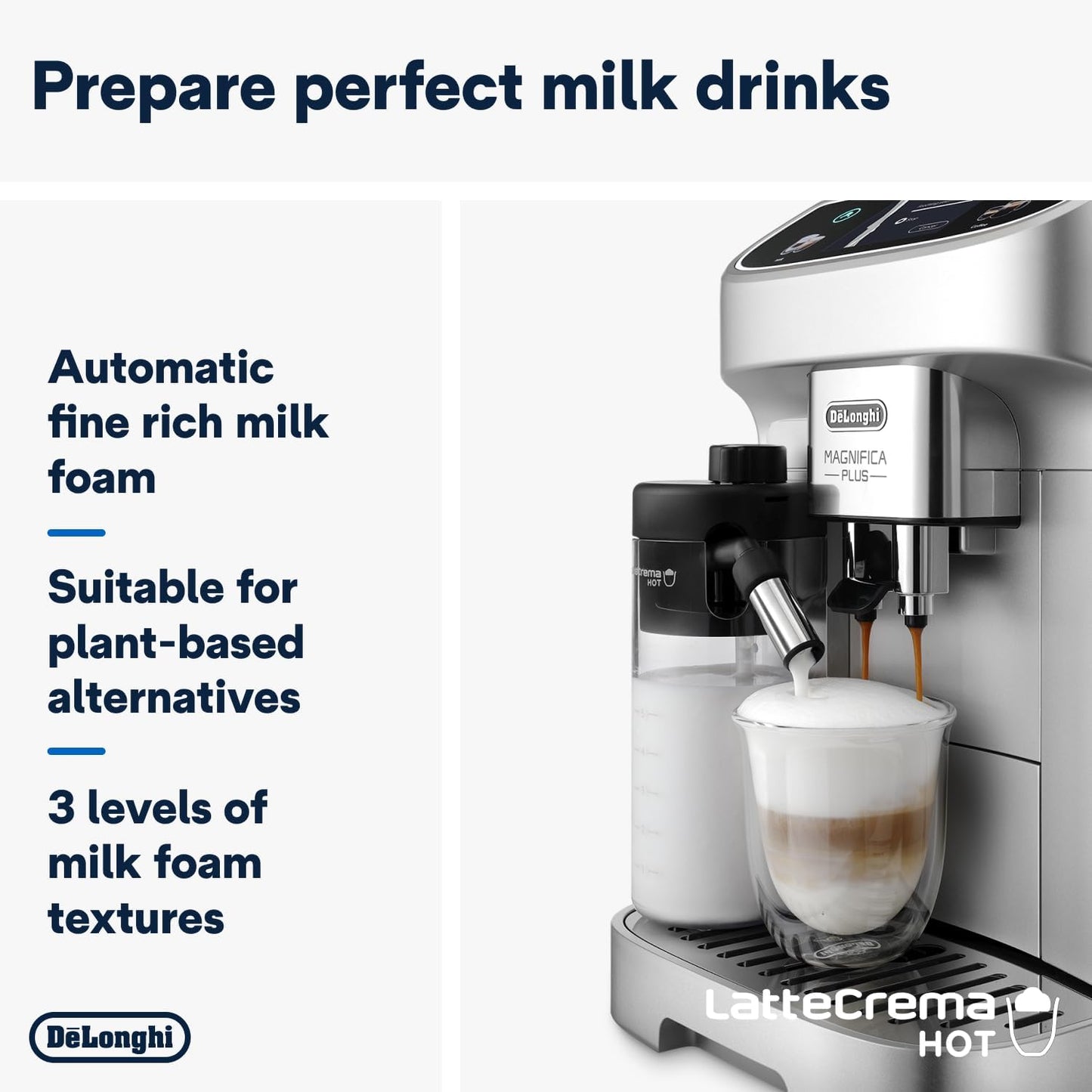 De'Longhi Magnifica Plus Automatic Coffee Machine With LatteCrema Hot Grey And Black