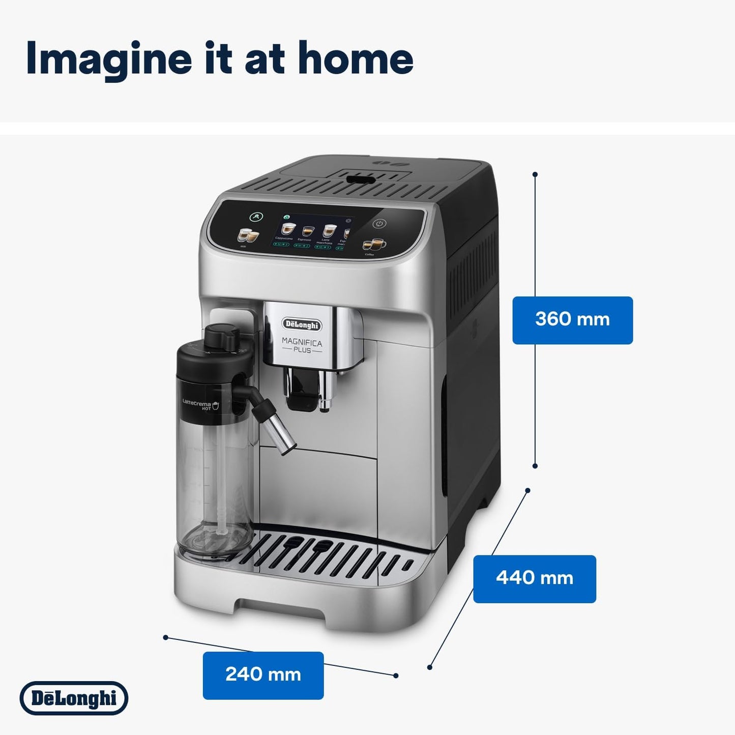 De'Longhi Magnifica Plus Automatic Coffee Machine With LatteCrema Hot Grey And Black