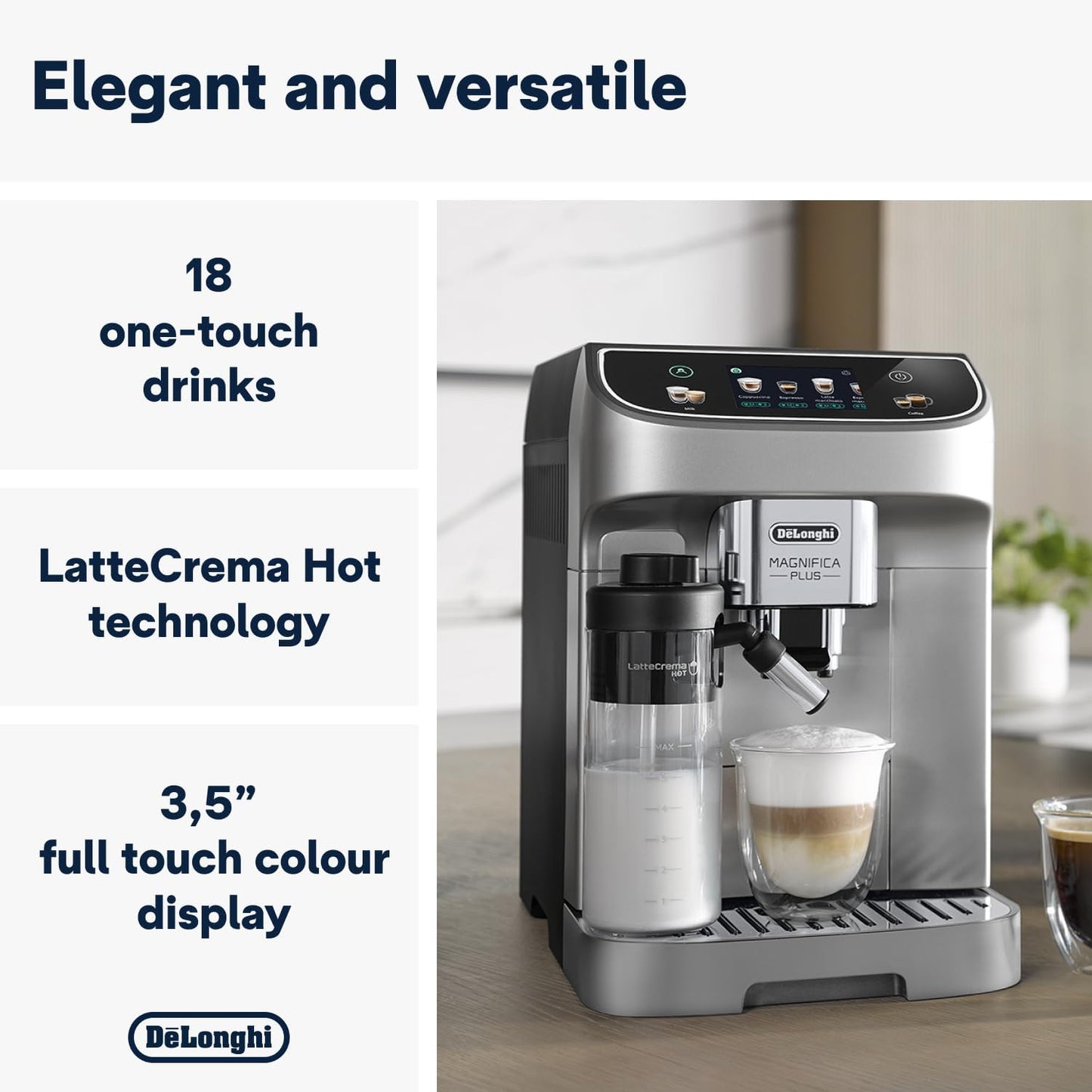 De'Longhi Magnifica Plus Automatic Coffee Machine With LatteCrema Hot Grey And Black