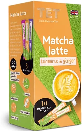 TET Matcha Latte Tumeric& Ginger, Green Tea Based Drink, 10 x 7g Sticks