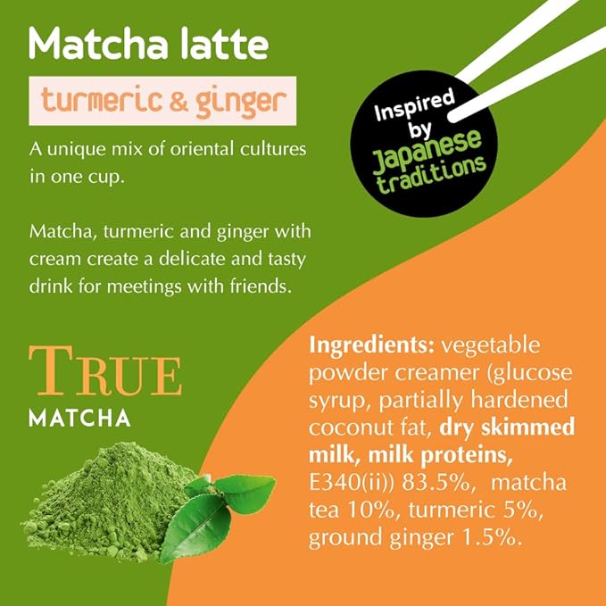 TET Matcha Latte Tumeric& Ginger, Green Tea Based Drink, 10 x 7g Sticks