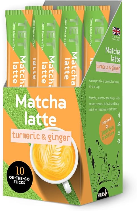 TET Matcha Latte Tumeric& Ginger, Green Tea Based Drink, 10 x 7g Sticks