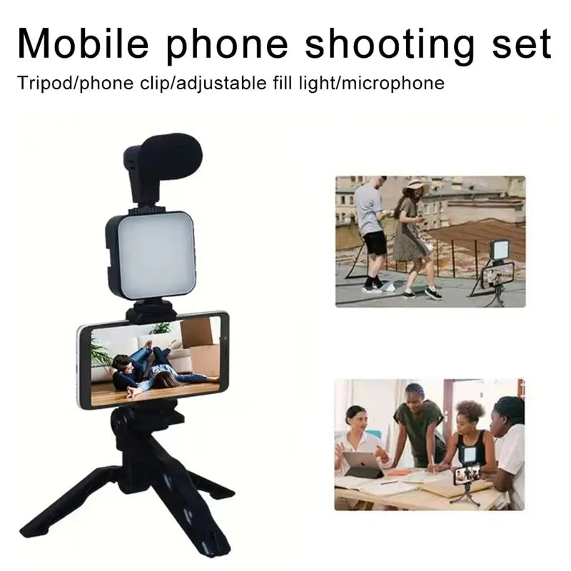 Smartphone Vlogging Kit Tripod And Mini Microphone LED 3