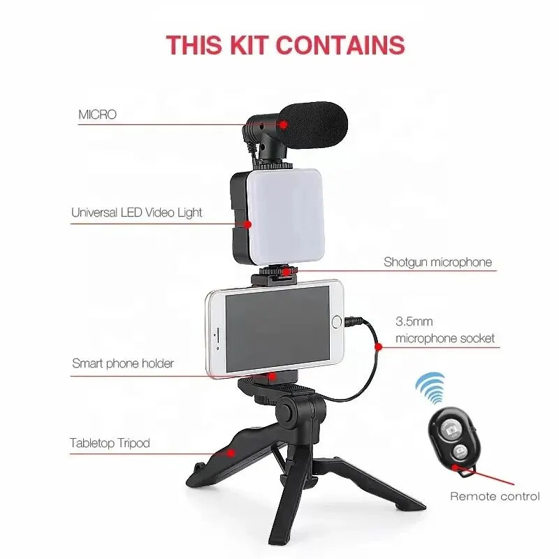 Smartphone Vlogging Kit Tripod And Mini Microphone LED 6