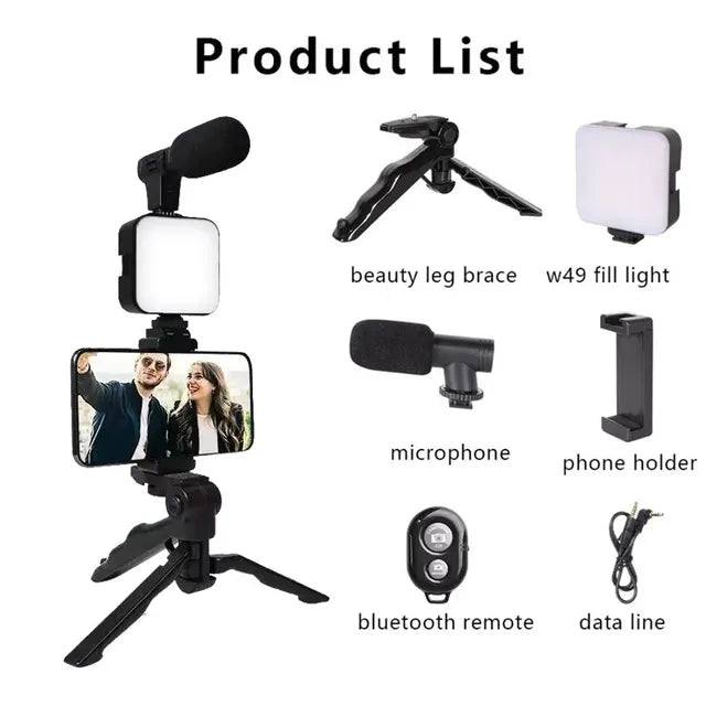 Smartphone Vlogging Kit Tripod And Mini Microphone LED 7