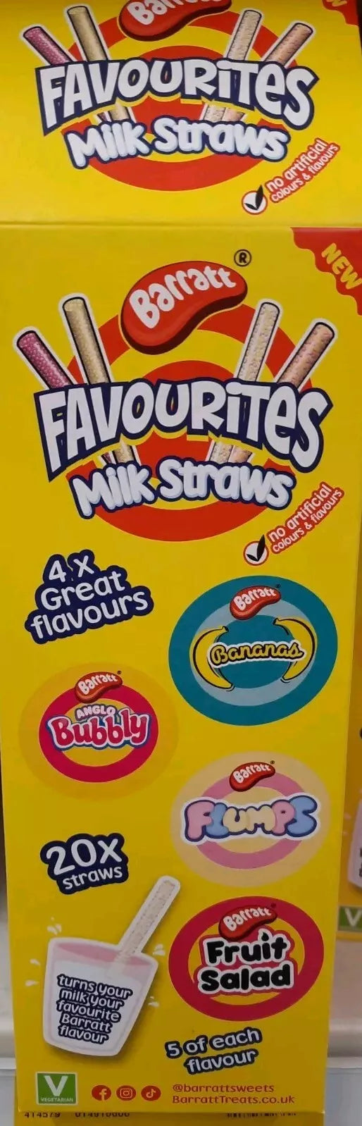 Barratt Favourite Milk Straws 4x Great Flavour 20 X Straw