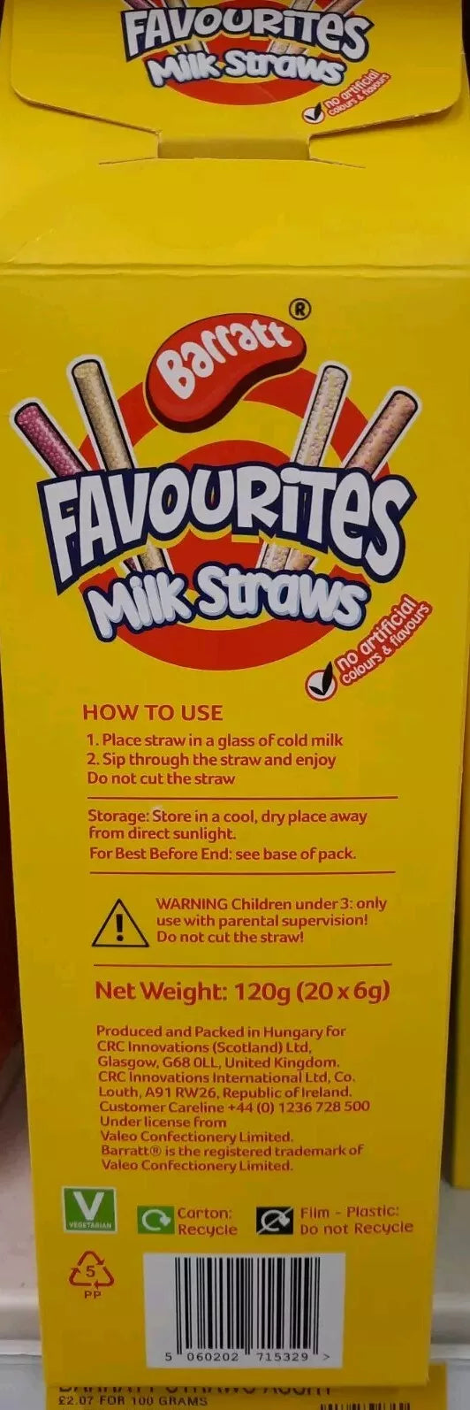 Barratt Favourite Milk Straws 4x Great Flavour 20 X Straw